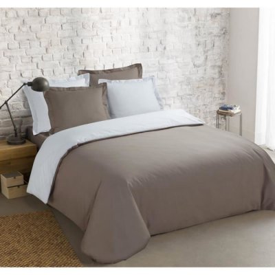 VISION Housse de couette bicolore taupe et blanc 240x220cm + 2 taies 7OAKS15042HC3