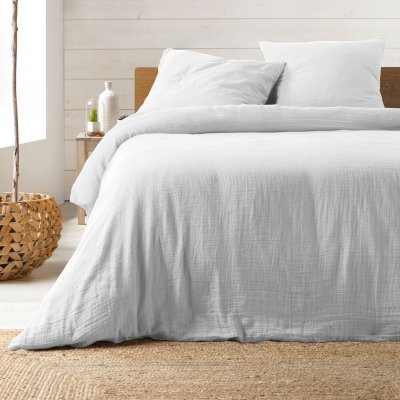 PARIS PRIX Housse de couette double gaze coton uni Blanc - 220x240cm - Blanc