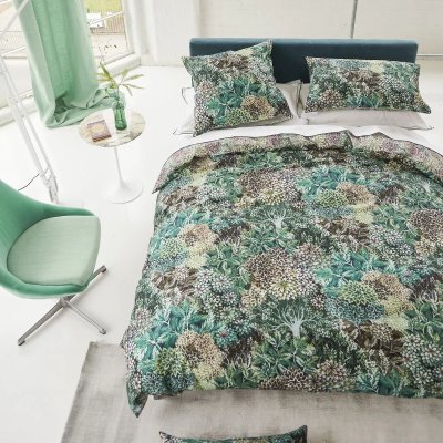 DESIGNERS GUILD Housse de couette imprim&eacute;e en satin de coton vert 200x200