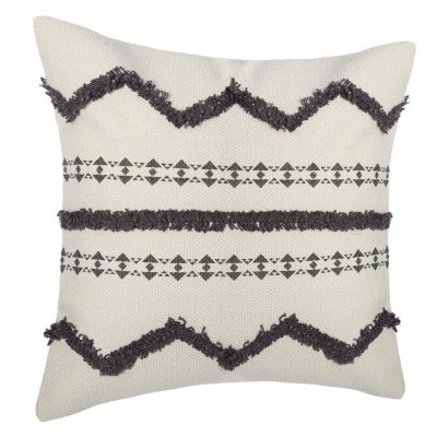 Housse de Coussin Tuft&eacute;e Esprit Ethnique Gris 40 x 40cm - Gris