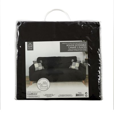 THE HOME DECO FACTORY Housse extensible pour canap&eacute; 2 places - Noir - 170 x 80 cm