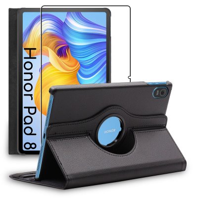 EBESTSTAR Housse pour Honor Pad 8 Support Rotatif 360 PU Cuir, Noir + Film VERRE Tremp&eacute;