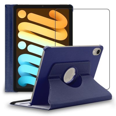 EBESTSTAR Housse pour iPad mini 2021 8.3'' (6 gen) Support Rotatif 360 PU Cuir, Bleu Fonc&eacute; + Film VERRE Tremp&eacute;