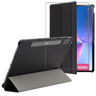 Housse pour Lenovo Tab P12 Pro Smart Case Support Auto-veille, Noir + Film VERRE Tremp&eacute;