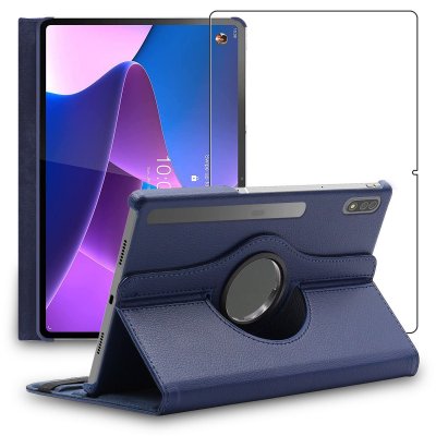 EBESTSTAR Housse pour Lenovo Tab P12 Pro Support Rotatif 360 PU Cuir, Bleu Fonc&eacute; + Film VERRE Tremp&eacute;