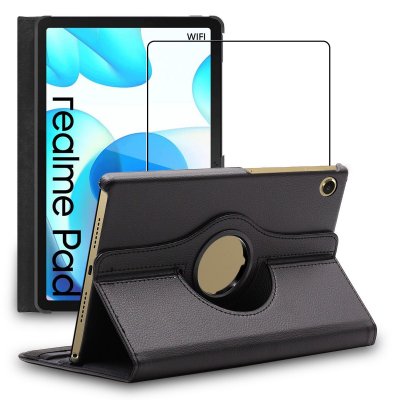 EBESTSTAR Housse pour Realme Pad 10.4 (2021) Support Rotatif 360 PU Cuir, Noir + Film VERRE Tremp&eacute;