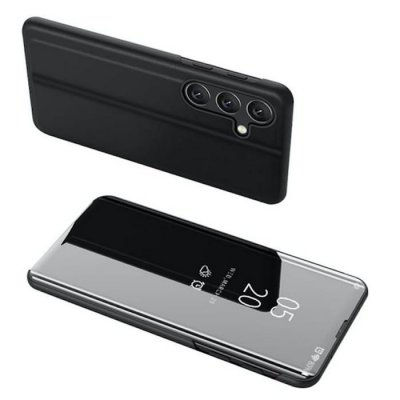 HTDMOBILES Housse pour Samsung Galaxy A17 5G - etui coque portefeuille clear view miroir + verre trempe - NOIR