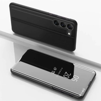 HTDMOBILES Housse pour Samsung Galaxy S23 Plus 5G - etui coque portefeuille clear view + verre trempe - NOIR -