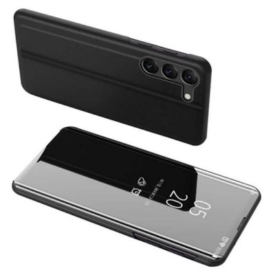 HTDMOBILES Housse Pour Samsung Galaxy S25 5g - Etui Coque Portefeuille Clear View Miroir + Verre Trempe - Noir