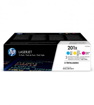HP  201X, pack 3 toners haute capacit&eacute; couleurs