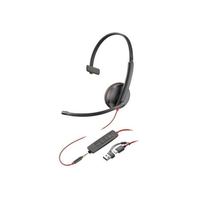POLY HP  Micro-casque  Blackwire 3215 monaural USB-C + connexion 3,5 mm + adaptateur USB-C/A