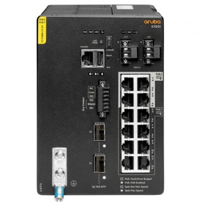 HP E Aruba Networking CX 4100i 12p 1GbE 8p Class4 PoE and 4p Class6 PoE 2p SFP+ DIN Mount Switch