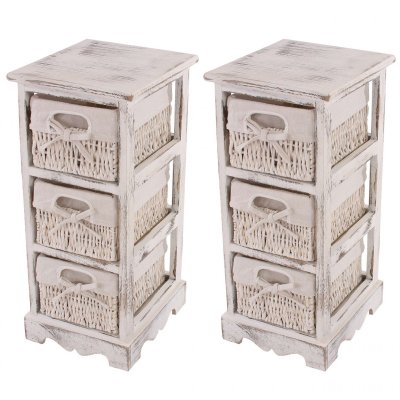 HW - 2x commodes /meubles d'appoint / &eacute;tag&egrave;res, 3 paniers, 25x28x58cm, shabby, vintage, blanc