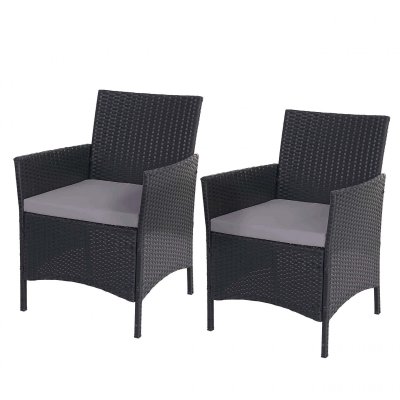 MENDLER HW - 2x fauteuil de jardin Halden en polyrotin - anthracite, coussin couleur cr&egrave;me