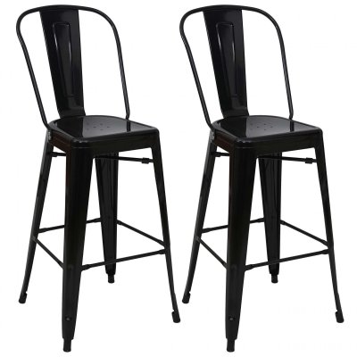 HW - 2x tabouret de bar C-A73, chaise de comptoir avec dossier, m&eacute;tal, design industriel - noir