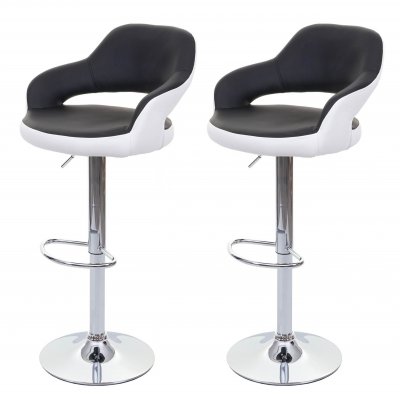 HW - 2x tabouret de bar C-F16, chaise de comptoir avec dossier, rotatif, similicuir - noir/blanc