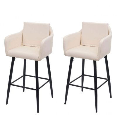 HW - 2x Tabouret de bar C-H93, tabouret de comptoir, repose-pieds m&eacute;tal - similicuir cr&egrave;me-beige