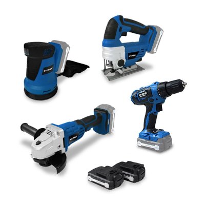HYUNDAI  Pack d'outils 18 V - Perceuse + Meuleuse + Scie sauteuse + Ponceuse  HPACK18V4