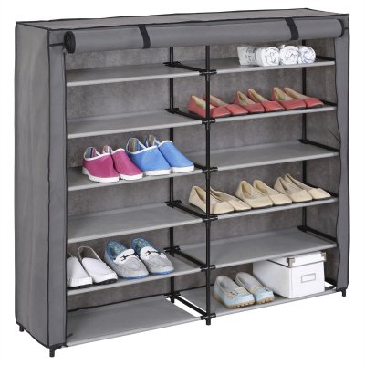 Idimex - Meuble &agrave; chaussures en tissu viola 12 tablettes - gris/noir