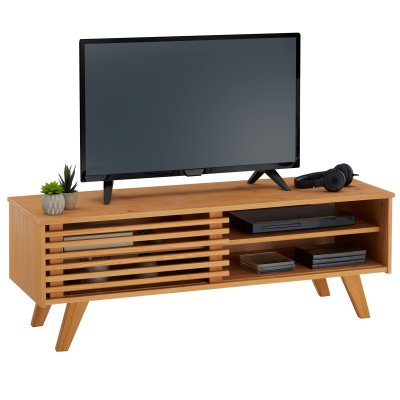 IDIMEX  Meuble TV SEAN, 4 niches en pin massif finition teint&eacute;e/cir&eacute;e