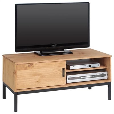 IDIMEX  Meuble TV SELMA, 1 porte coulissante, teint&eacute; brun clair