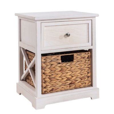 Idimex Table de chevet CHEYENNE, 1 tiroir et 1 panier, blanc