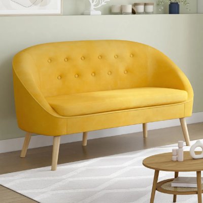 IDMARKET  - Canap&eacute; banquette en velours sonia jaune - Jaune