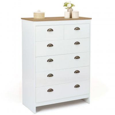 Idmarket - Commode 6 tiroirs vintage isis bois et blanc - Blanc