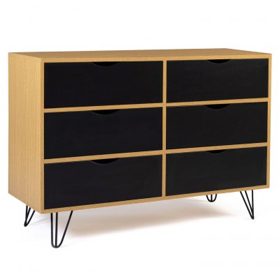 IDMARKET Commode 6 tiroirs vintage NOEMI bois pied &eacute;pingle 