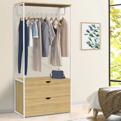 Idmarket - Dressing penderie 2 tiroirs l. 80 cm detroit design industriel bois et m&eacute;tal blanc
