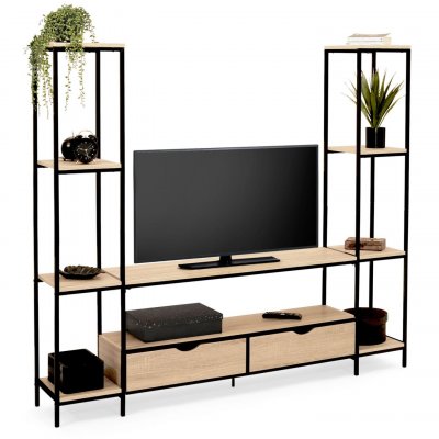 IDMARKET  - Ensemble Meuble TV Detroit avec &eacute;tag&egrave;res Design Industriel