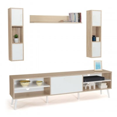 IDMARKET  - Ensemble Meuble TV et &eacute;tag&egrave;res Houston Bois et Blanc 180 cm