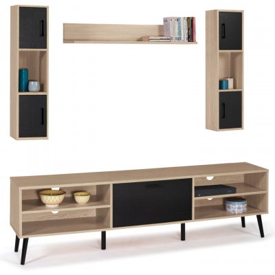 IDMARKET  - Ensemble Meuble TV et &eacute;tag&egrave;res Houston Bois et Noir