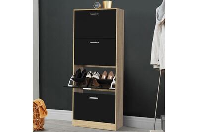 IDMarket - Meuble &agrave; Chaussures Imitation h&ecirc;tre 4 Portes Noires