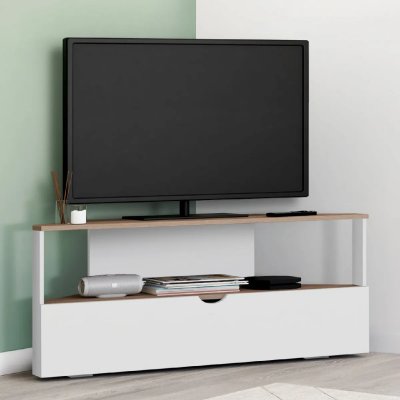 IDMARKET  Meuble TV 100 cm dangle ELI bois fa&ccedil;on h&ecirc;tre et blanc