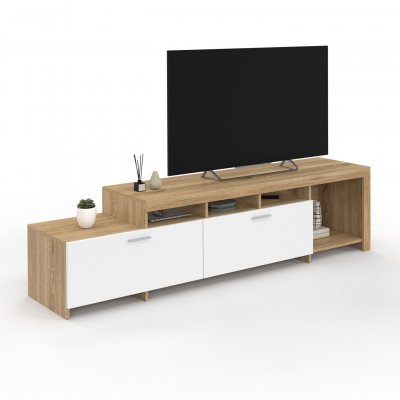 IDMARKET  Meuble TV  180 cm MALO  bois et placards blancs