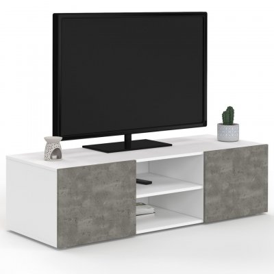 IDMARKET  - Meuble TV ELI blanc portes effet b&eacute;ton - Blanc