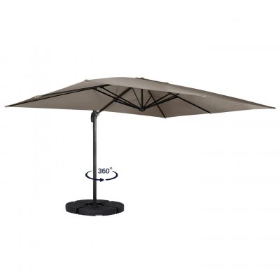 IDMARKET  Parasol d&eacute;port&eacute; rotatif 360 CALVI taupe 3x4 M avec 4 dalles et housse