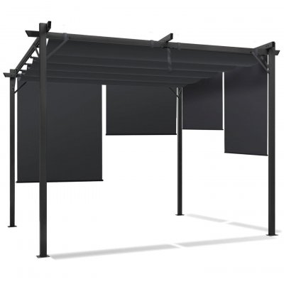 IDMARKET  Pergola 3x3 M + 4 stores gris Gris