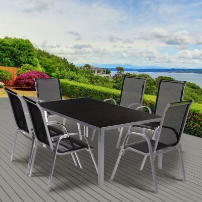IDMARKET  Salon De Jardin Madrid Table 150 Cm Et 6 Chaises Empilables