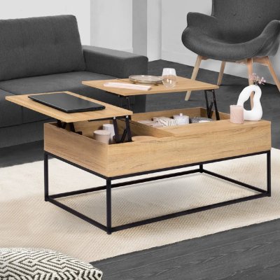 IDMarket - Table Basse 2 Plateaux relevables Detroit Design Industriel