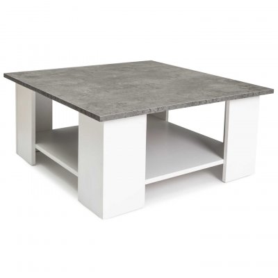 Idmarket - Table basse carr&eacute;e eli blanche plateau effet b&eacute;ton - Blanc