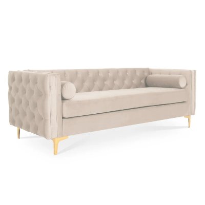 INTENSEDECO INTENSE DECO Canap&eacute; 3 Places Edward Velours Beige Pieds dor&eacute;