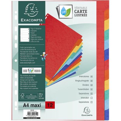 EXACOMPTA Intercalaires touches neutres  - carte lustr&eacute;e 400g - A4+ - 12 positions