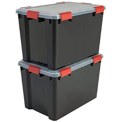 IRIS OHYAMA , Lot de 2 Bo&icirc;tes de Rangement, Herm&eacute;tiques, Clips - 70L - L59 x l39 x H38 cm - Noir