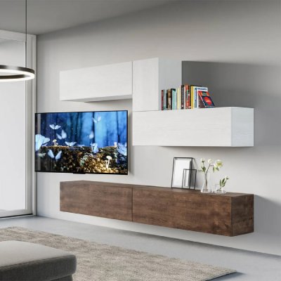 ITAMOBY  Meuble TV mural suspendu bois blanc salon moderne A04