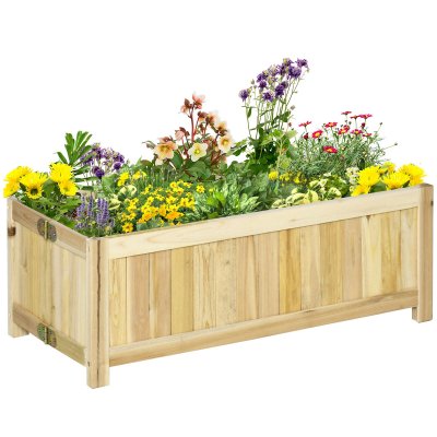 OUTSUNNY Jardini&egrave;re sur pied pliable corps aspect lattes bois sapin pr&eacute;-huil&eacute;