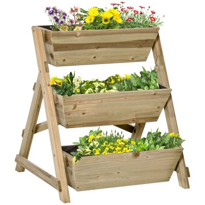 OUTSUNNY Jardini&egrave;re sur pieds carr&eacute; potager 3 niveaux bois sapin autoclave