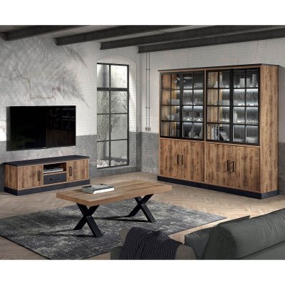  JENNA - Ensemble Table Basse + Meuble TV + Biblioth&egrave;que 8 Portes -