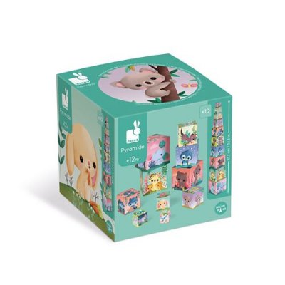 JANOD Jeu d &eacute;veil  pyramide carr&eacute;e les animaux tous mignons J02652
